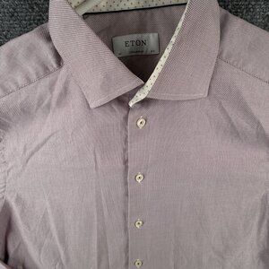 Eton Signature Twill Contemporary Red Check 16.5 Long Sleeve Button Up Cotton